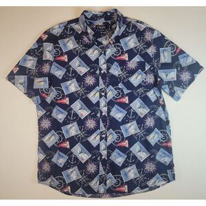Chaps Button Up Shirt‎ Mens XL. Nautical Sailboat Sailing Theme Navy AOP.